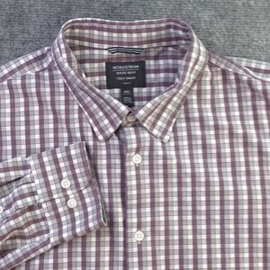 Nordstrom Tech Smart Shirt 2XL Purple Check Long Sleeve Button Up Poly Blend